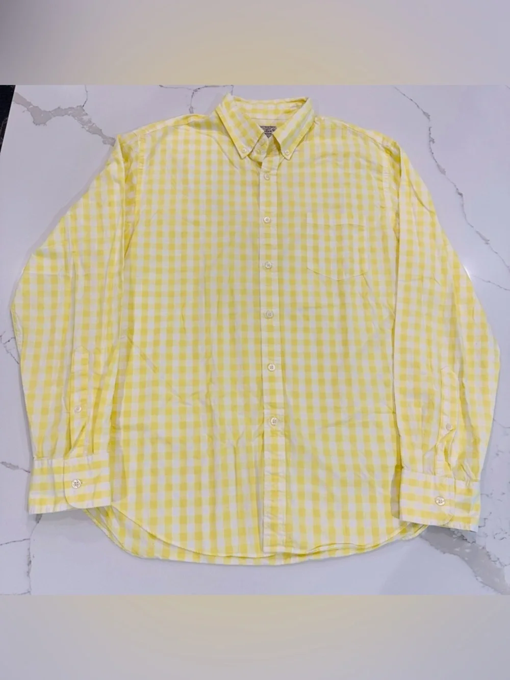 Vintage J. Crew Yellow Gingham Button Down Shirt Mens L Preppy Colorful Y2K 90s